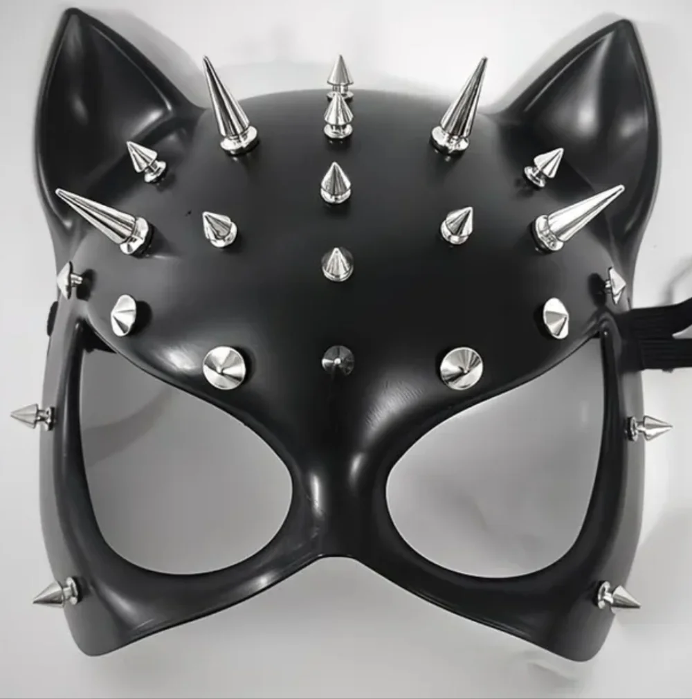 🐈‍⬛ Cosplay High Quality Acrylic Half Face Spiked & Studded Sexy Black Cat Mask